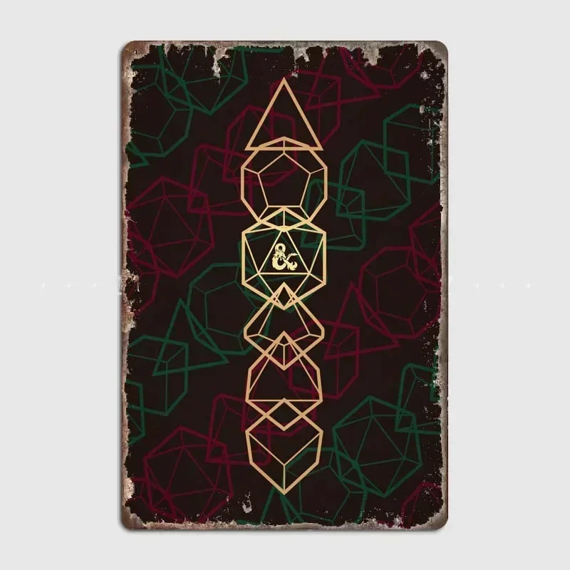 فن النرد D&D، لوحة من القصدير المعدنية الرجعية عالية الجودة مع ملصق فني جمالي حديث لديكور الحائط في المنزل والغرفة والمكتب