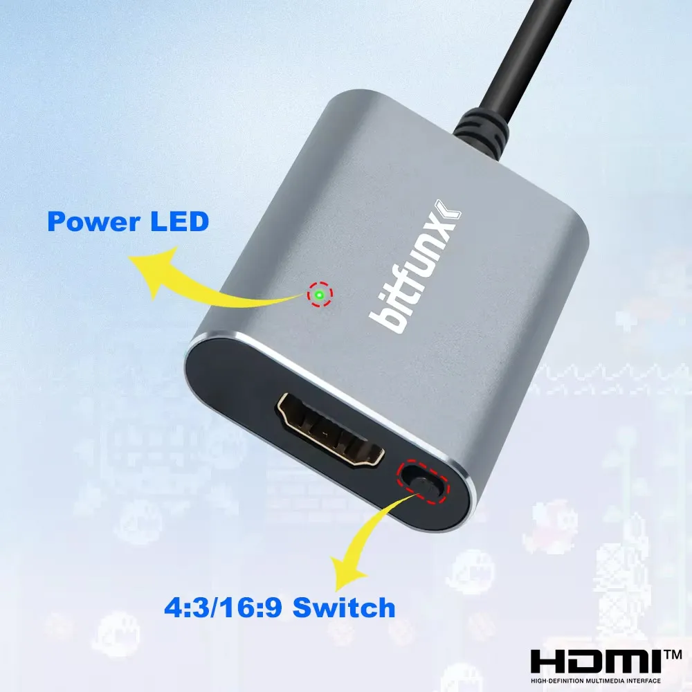 BitFunx 720P Svideo/AV To HDMI™ Adapter For SNES/N64/SFC/NGC NTSC/PAL 4:3/16:9 Aspect Ratio Switch Composite To HDMI® Converter view 4