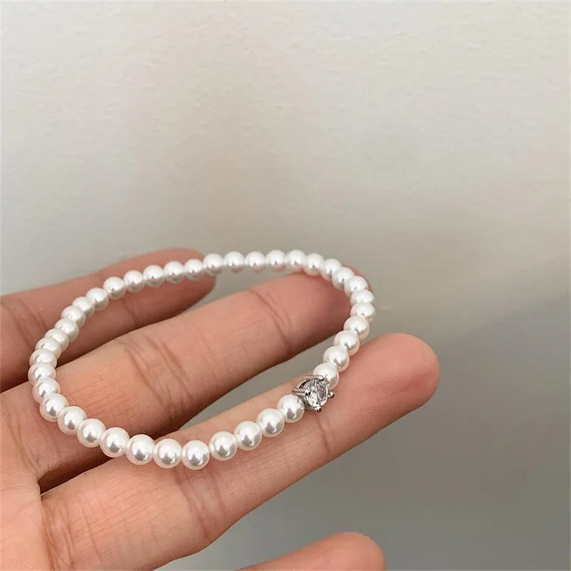 French Retro Single Zircon Pearl Bracelet for Women Simple Handmade Beaded New Elegant Luxury Jewelry Birthday Gifts for Female