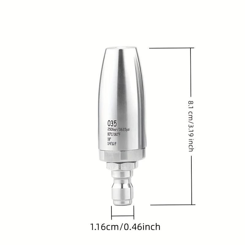 High pressure washer stainless steel turbo rotating nozzle, metal body with ceramic core, efficient moss cleaning