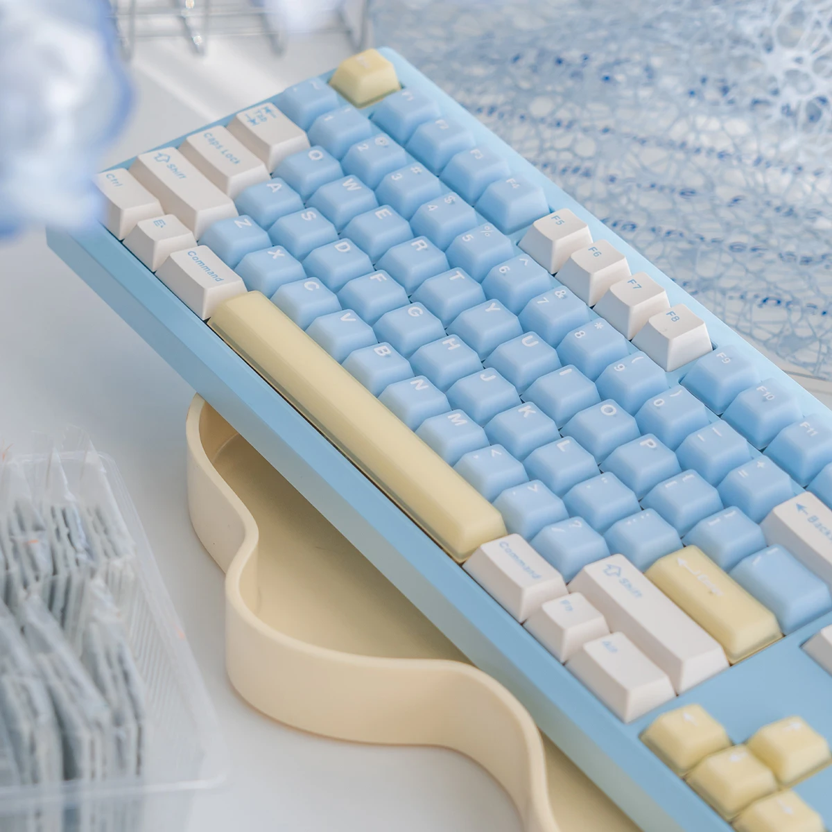 Bloqueio de cor bonito keycaps semi transparente teclado mecânico keycaps cereja perfil azul rosa 164 keycaps personalizado
