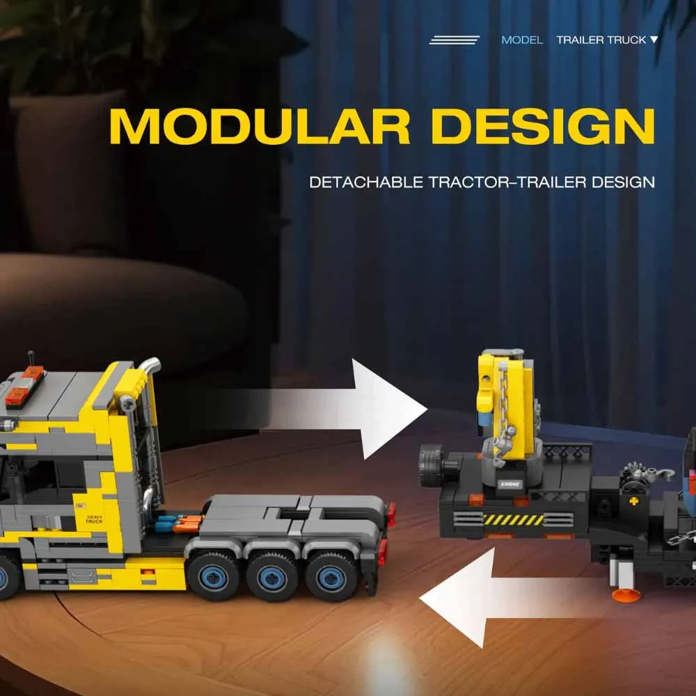 classic Model Technical Trailer Truck Building Blocks Set, Heavy-Duty Transport Vehicle Assembly Bricks Toy Gift Adults 1404pcs