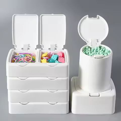 Pop Window Type Storage Box Cotton Swab Case Rectangular Double Grid Circular Simple PP Storage Small Objects Jewelry Container