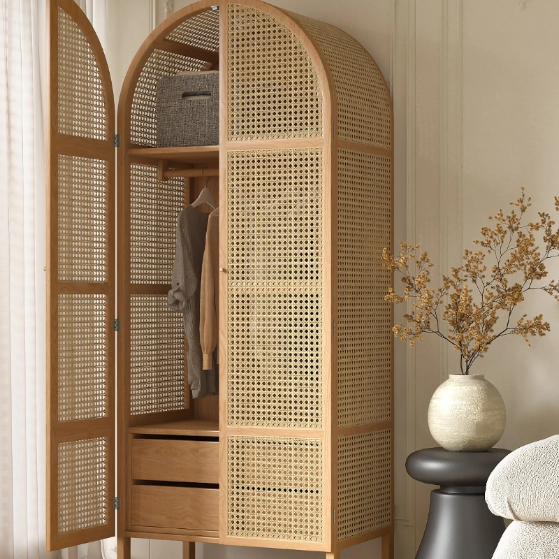 

Rattan wardrobe Japanese solid wood wabi-**** wind designer home storage B & B hotel home storage wardrobe