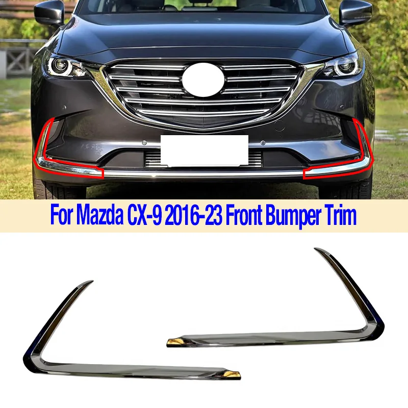 For Mazda CX-9 2016-23 Front Bumper Lower Decorative Guard Trim Fog FogLight Frame Bumper Chrome Decorative Strip Car Accessorie