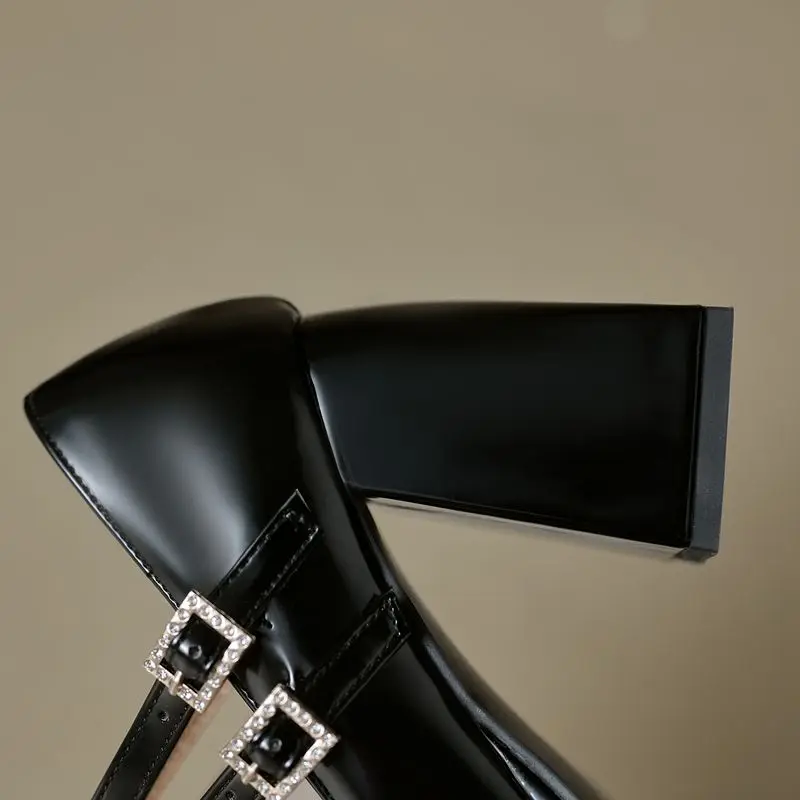 REAVE CAT White Sexy Women Pumps Square Toe 9cm Block Heel Double Buckle Strap Plus Size 44 45 46 Mary Janes Dating Party Shoes view 6