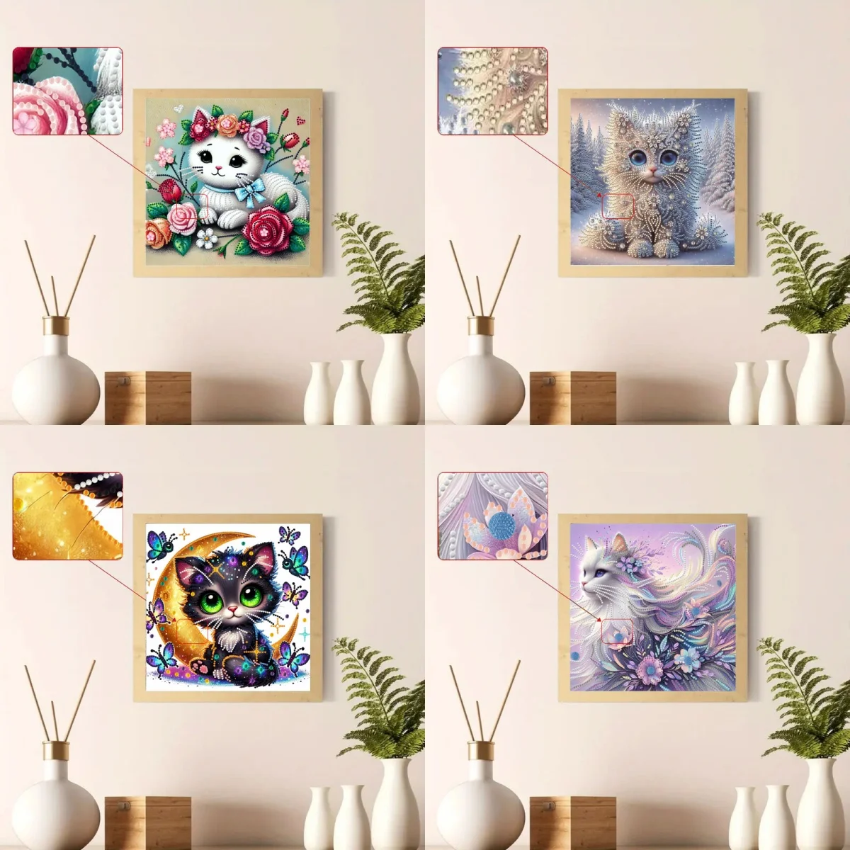 1 juego de pintura de diamante irregular con patrón de gato sin marco DIY, adecuado para decoración de paredes y artículos decorativos