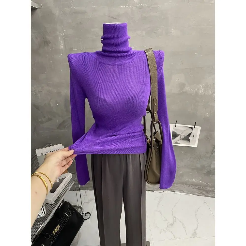 

Wholesale Sexy Slim Turtleneck T Shirts Slightly Transparent Tops Women Autumn Winter High Strecth Long Sleeve Solid T Shirt