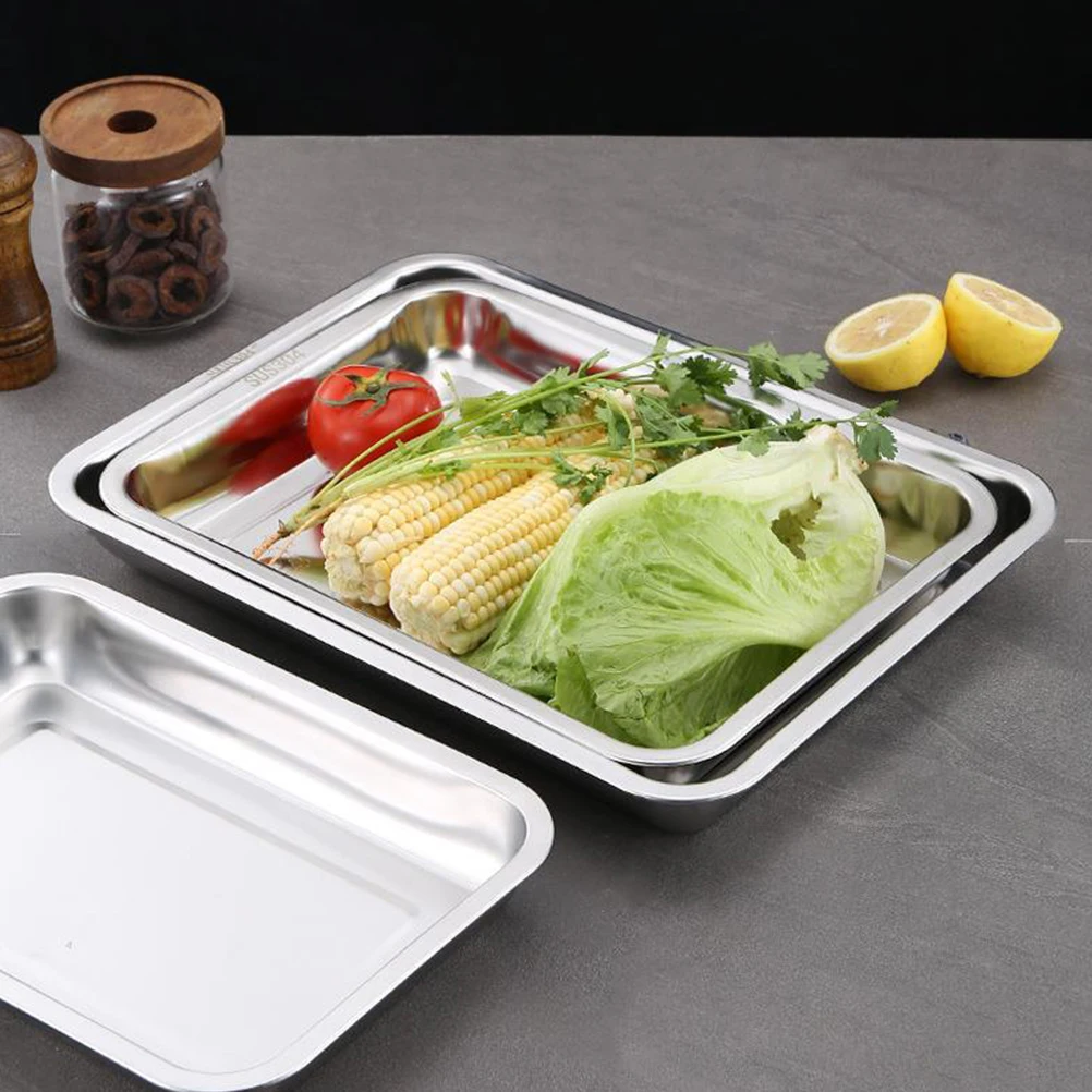 

3pcs Stainless Steel Oven Pan Baking Roasting Tray Dishwasher Safe Multi-Use Cooking Serving Plate for Home Restaurant