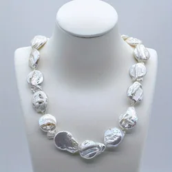 White Baroque Necklace Natural Coin Drop Shape Pearl Necklace Design Exaggerated Women Necklaces Free Shipping Mom Gifts