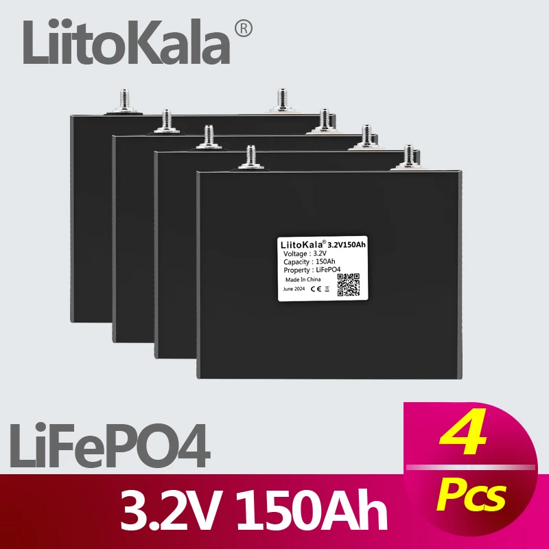 

4pcs LiitoKala 3.2V 150Ah LiFePO4 battery Cell DIY 4s 12v 24V Motorcycle Electric Car travel Solar inverter Batteries Duty-free