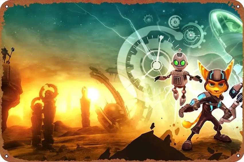 Ratchet & Clank Future: A Crack In Time Ratchet & Clank Video Game Funny Tin Sign game Poster Vintage Cute Metal Sign Gi sign