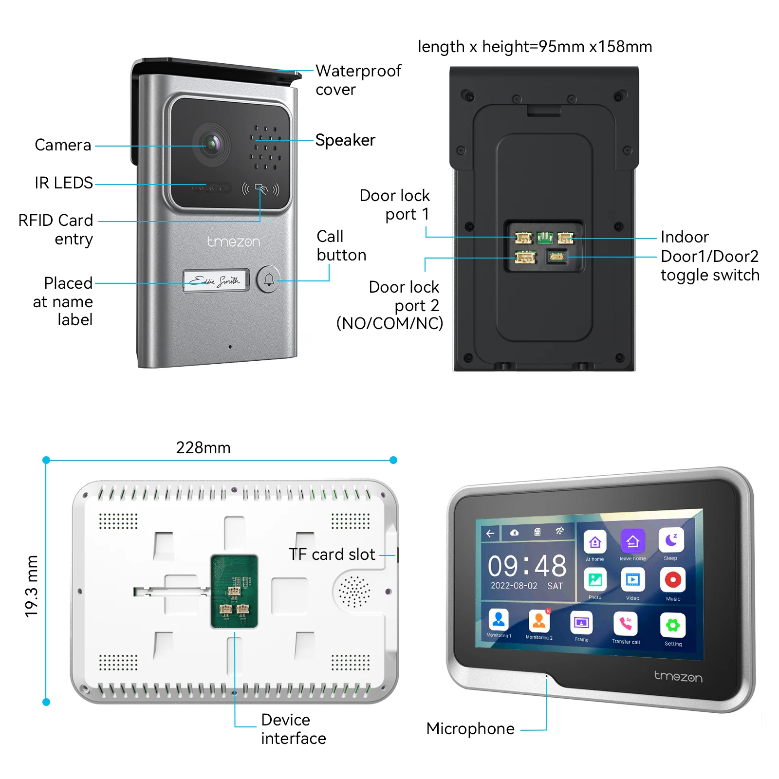 2 Wires Smart Home Tuya Wifi 1080P Video Intercom Video Door Phone 7\'\' Touch Monitor Video Doorbell Door Camera Security System