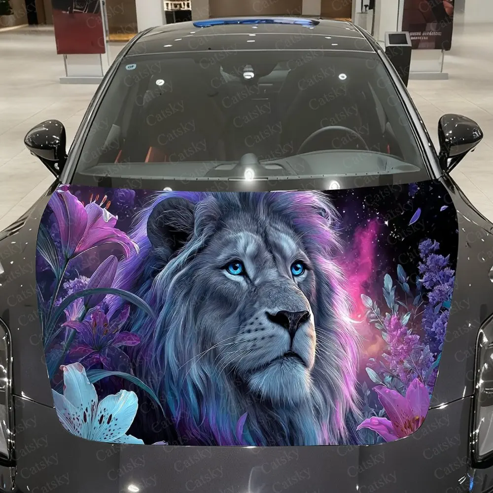 Starry Flower Lion Soul Car Vinyl Wrap, PVC Material Waterproof Car Hood Sticker, Self-Adhesive Scratch-Resistant Stickers for E