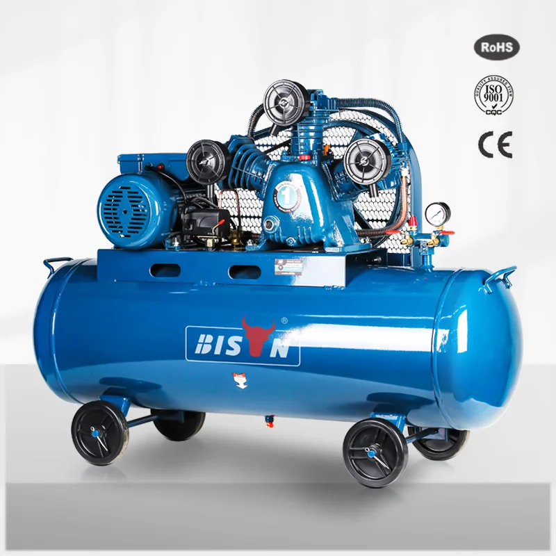 China Bison Brand 3 Phase 8Bar 3Kw 3 Cylinder 150L 220V 4Hp Industrial Belt Driven Pistons Air Compressor Machine