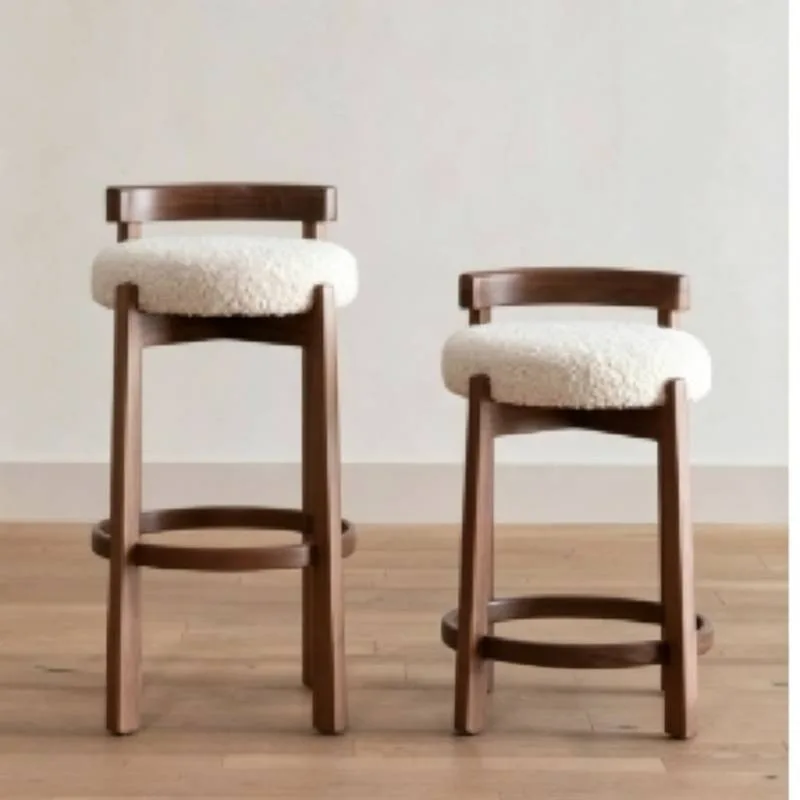 Silla de Bar para Exterior Simple con Respaldo Acolchado, Silla Ergonómica de Barra de Madera Estilo Mid-Century, Taburetes para Barra, Muebles