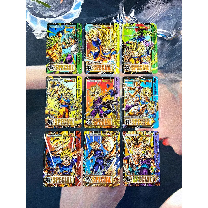 9Pcs/set Dragon Ball Super Son Goku Kakarotto DIY Homemade Bronzing Anime Collection Flash Card Christmas Birthday Gift Toys