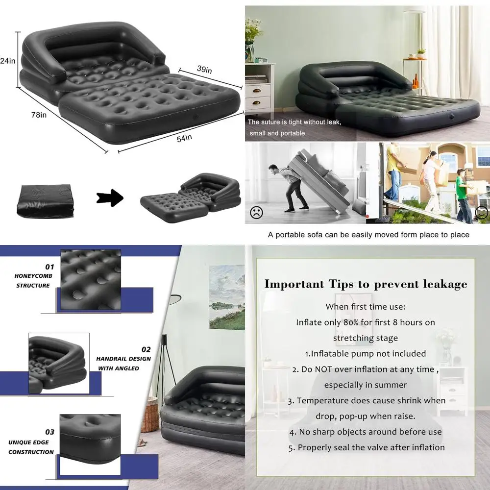 

Портативный надувной диван для улицы с подлокотниками, полноразмерный, идеально подходит для кемпинга, у бассейна и многого другого