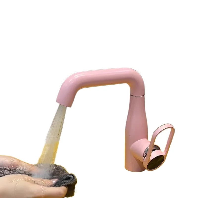 

Pink all-copper rotating faucet household balcony surface hot and cold faucet table basin