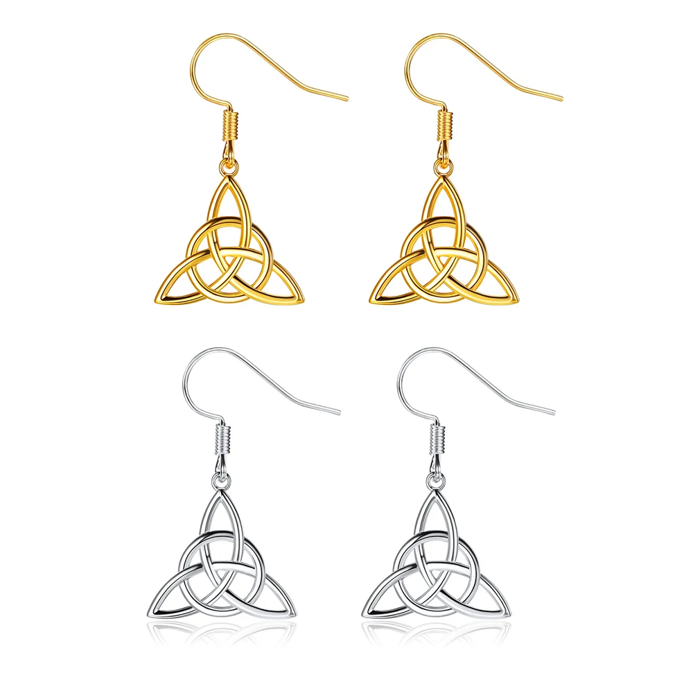 

U7 Geometric 3D Personality Women Earrings 925 Sterling Silver Earring Good Luck Irish Knot Triangle Vintage Earrings SC269