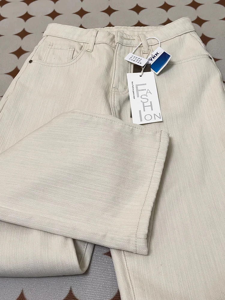 กางเกงยีนส์เอวสูงทรงตรง ผ้าเดนิมเนื้อเทียน  สำหรับผู้หญิง  คอลเลคชั่นฤดูใบไม้ร่วง-ฤดูหนาว  ทรงขากว้าง  รุ่นใหม่