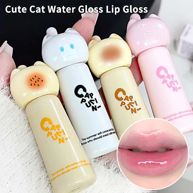 NUOVO Cappuvini Cute Cat Lip Gloss Idratante Smalto per labbra liscio e a lunga durata 4 tonalità Macchia per labbra facile da applicare per principianti