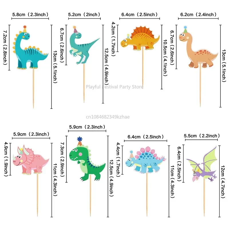 Dinosaur Theme Cake Toppers Dino Party Cupcake Wrappers Happy Birthday Party Decorations Kids Favors Cake Flag Baby Shower