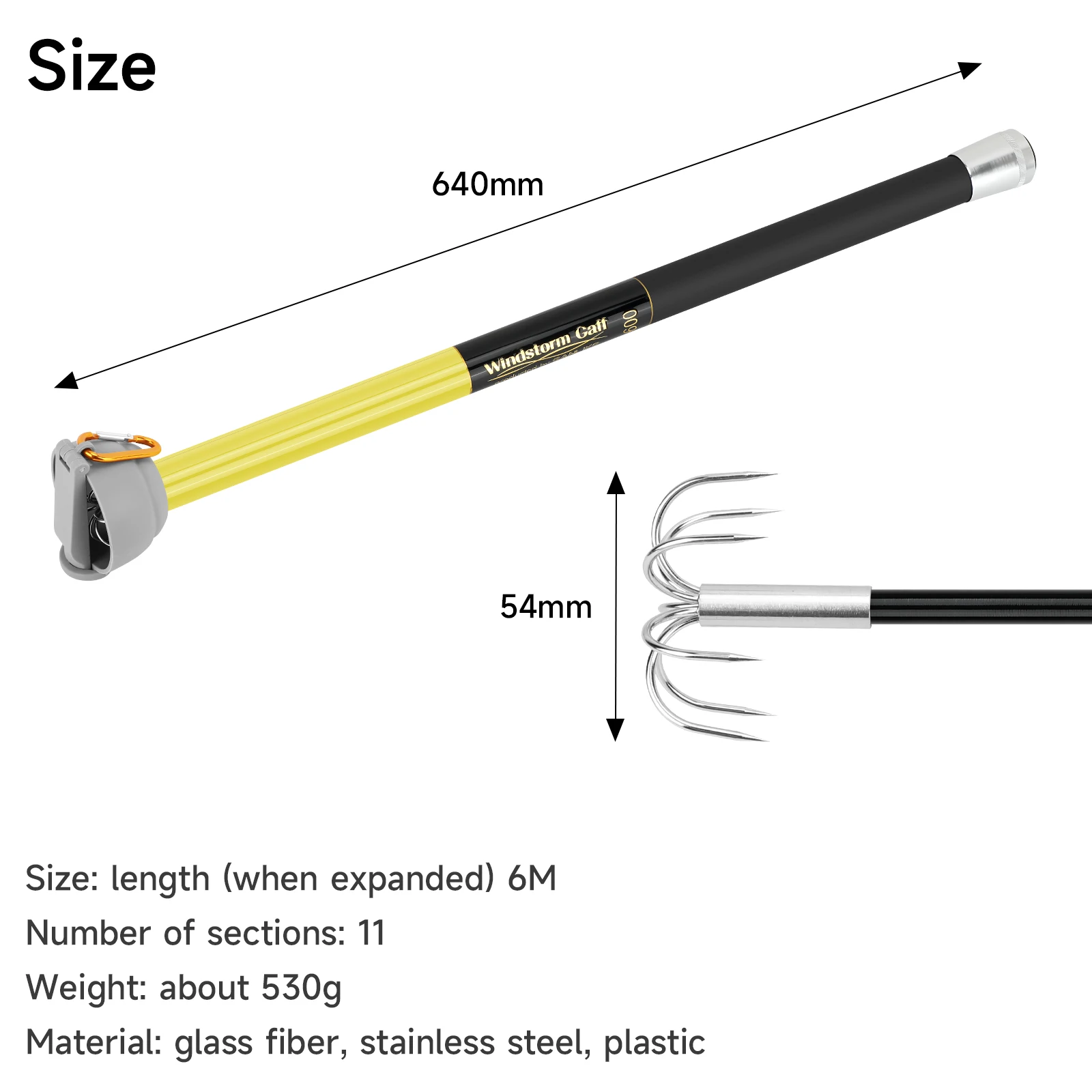 SANLIKE 6M Telescopic Squid Rod Stainless Steel 7-Claw Hooks Portable Anti-slip Handle with Plastic Cover Carabiner Fishing Tool