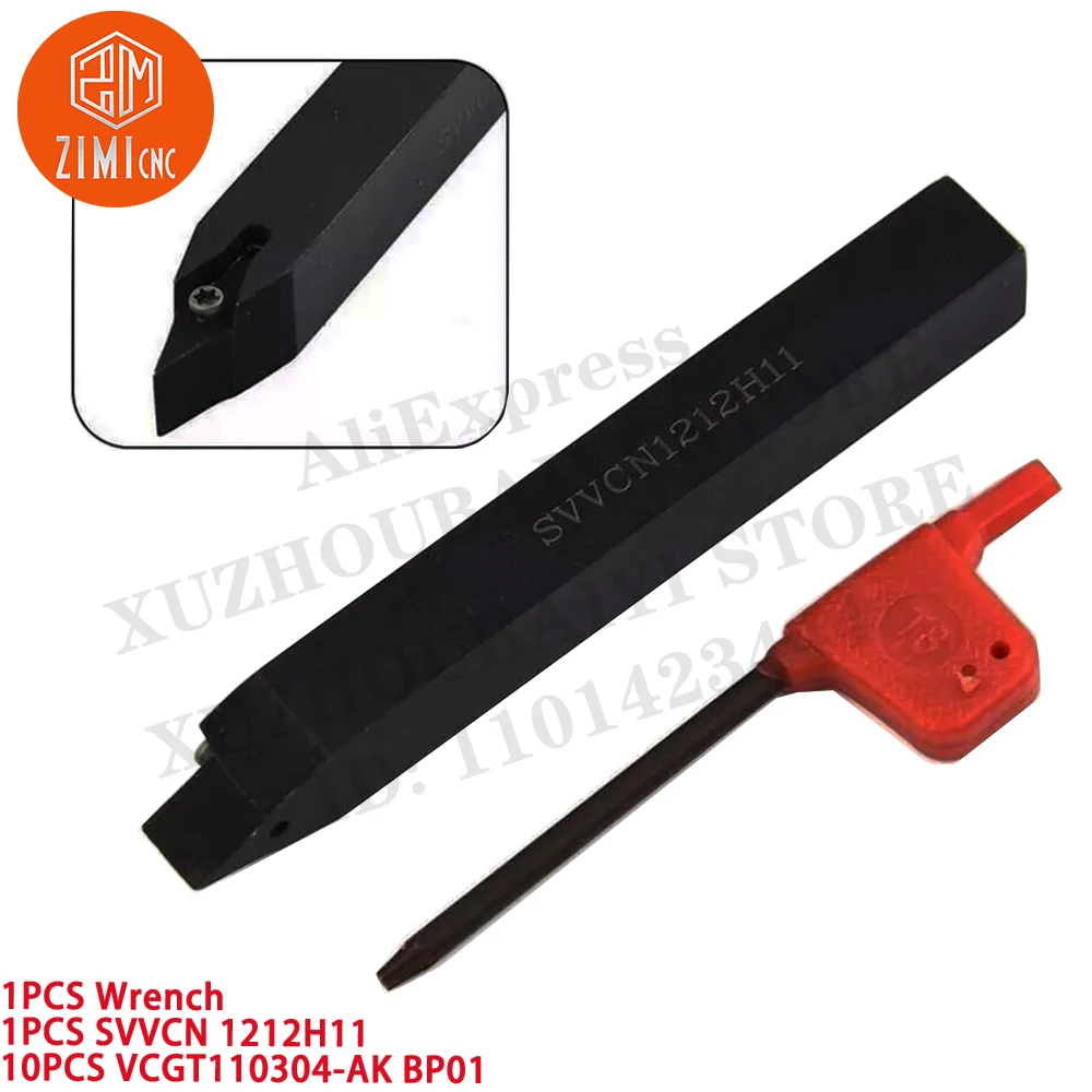 1 قطعة SVVCN1212H11 حامل أداة تحويل مخرطة CNC مقاس 12 مم +10 قطع VCGT110304-AK حشوات كربيد أداة CNC معدنية أداة قطع ميكانيكية