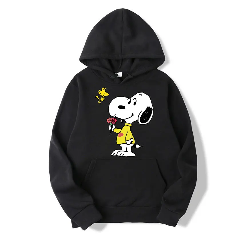 Snoopy Cartoon Anime Women Pullover Tops Spring Autumn Men Oversized Hoodie 2024 New Fashion Yellow Couple Sweatshirt Clothes