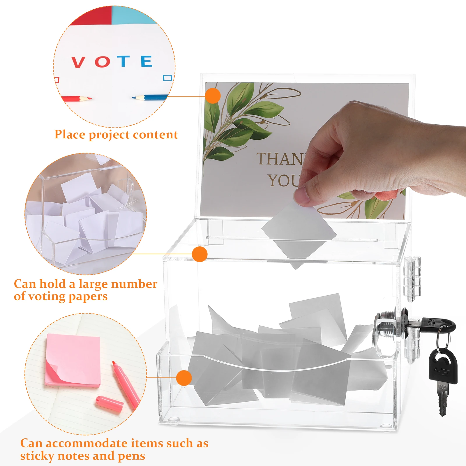

Acrylic Transparent Ballot Box 15.8X13.6X21.3CM Large Capacity Voting Suggestion Charity Donation Fundraising Collection Boxes