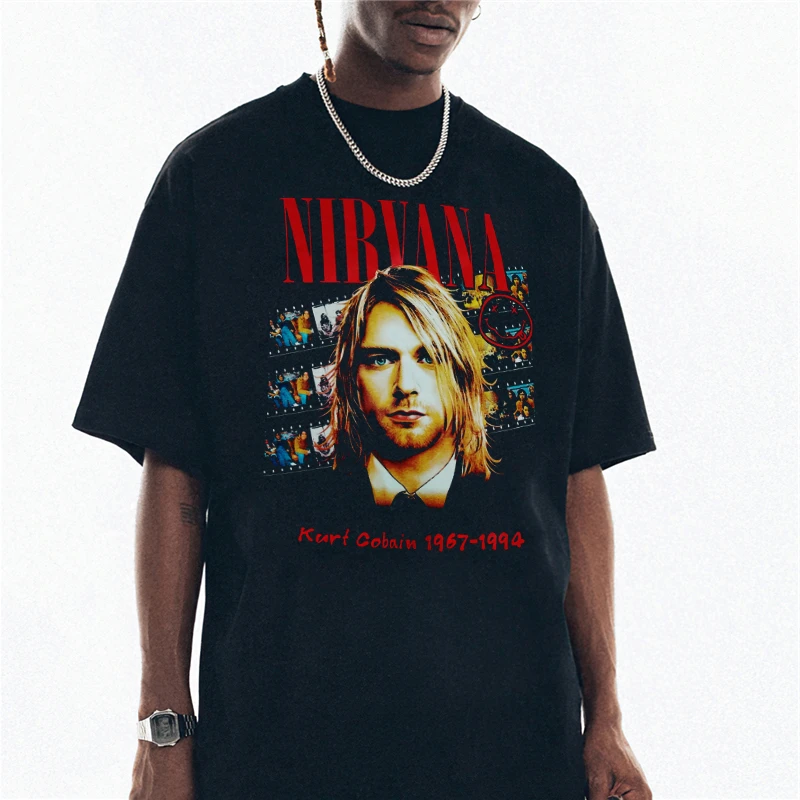 Kurt Cobain Print T-shirt Men Women Cotton Hip Hop Oversized Tshirt Short Sleeve T Shirt Streetwear Tops Tee