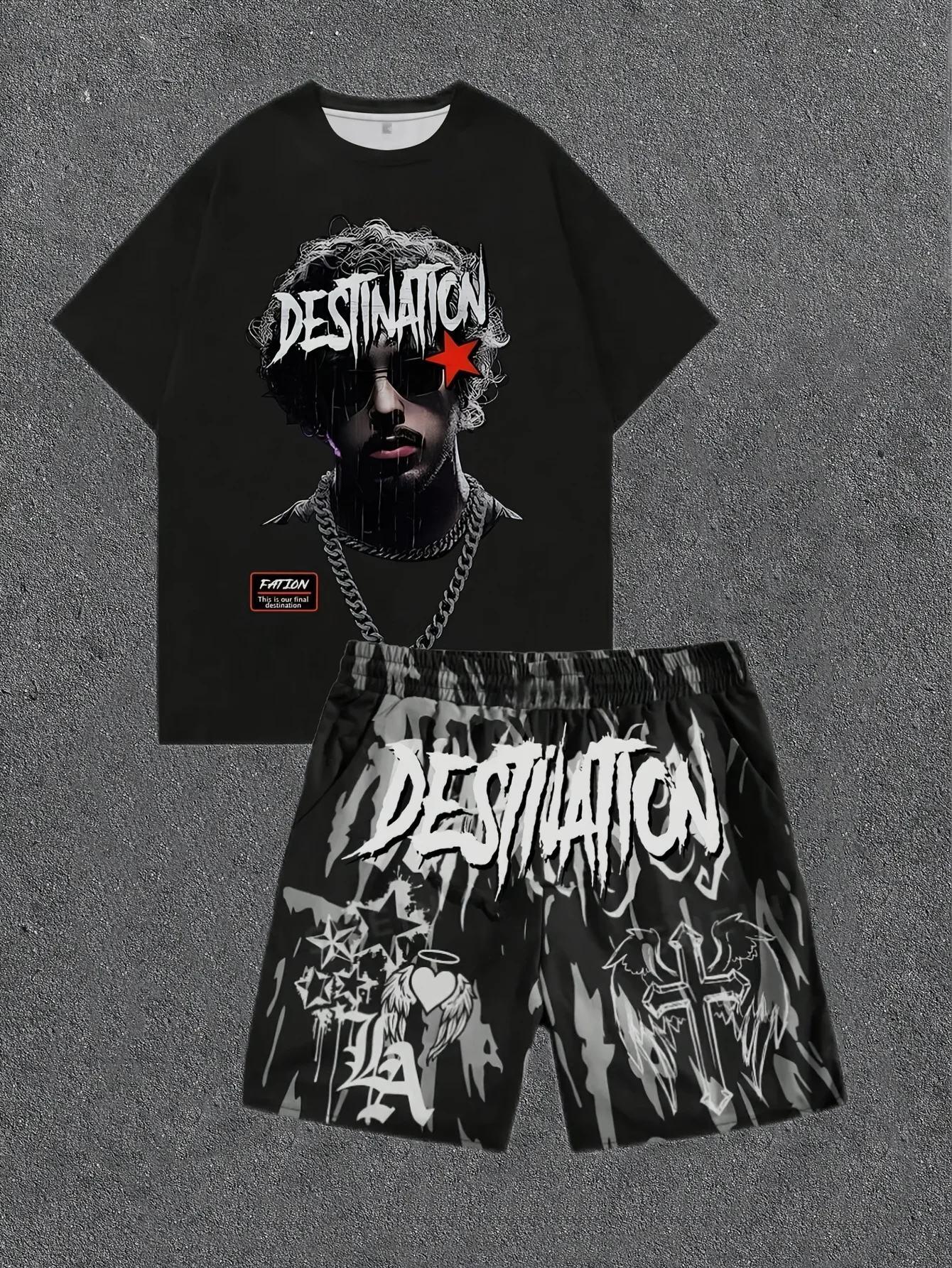 

2025 Summer new men's short sleeves and shorts breathable casual roller skating 3D printed hip-hop men's wear