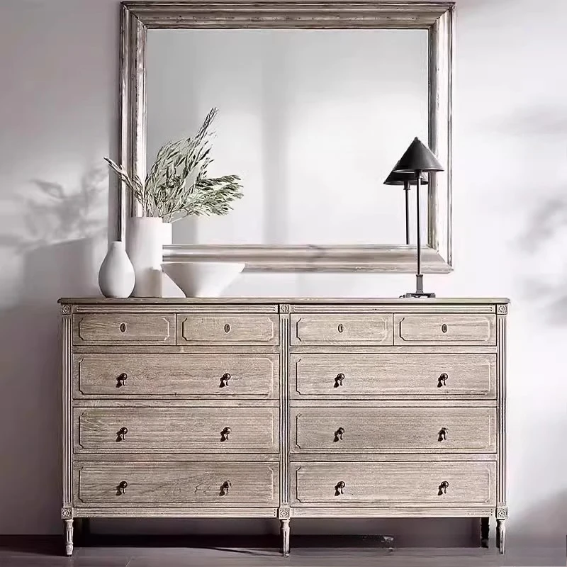 

American country solid wood chest of drawers, retro distressed antique storage cabinets, storage cabinets, bedroom chests, birch