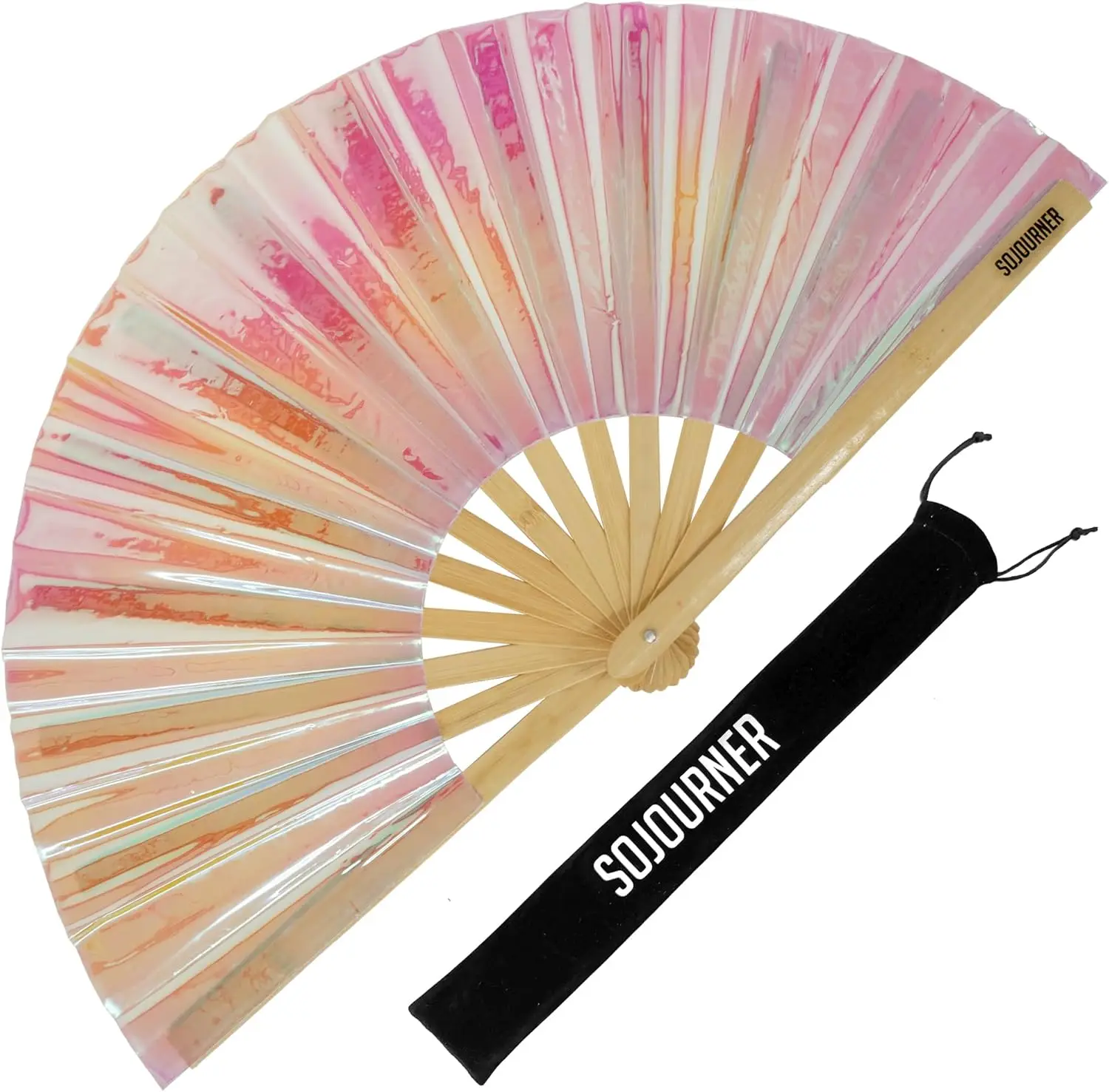 

Large Folding Clack Fan for Rave, EDM, Concerts - Holographic Pink