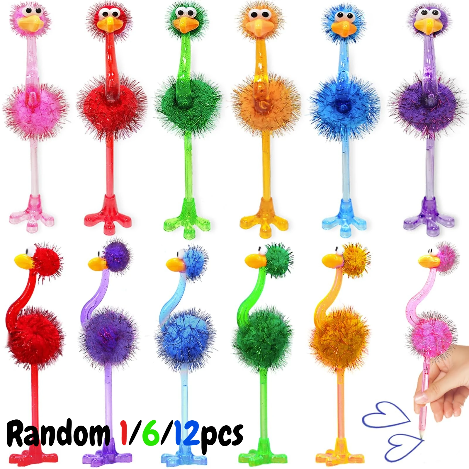 

1/6/12pcs Cute Fluffy Ostrich Ballpoint Pen - Novelty Chicken Mouth Bird Stationery, Creative Student Gift,School Supplies