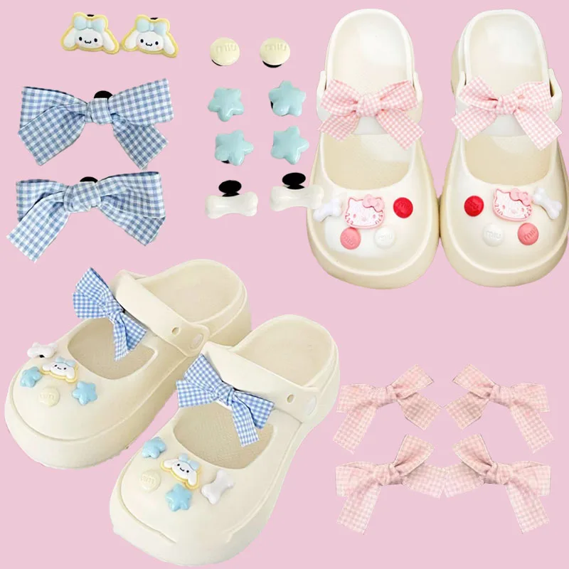 

Kawaii Sanrio Hello Kitty Cinnamoroll Shoe Buckle Set Cute Bow Charm Hole Shoes Diy Accessories Girls Slippers Decoration