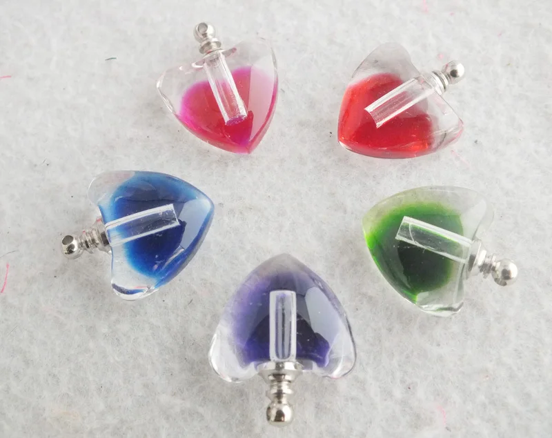 Bulk 100pcs/lot Mixed Color Heart Perfume pendant bottle ,vial pendant bottle