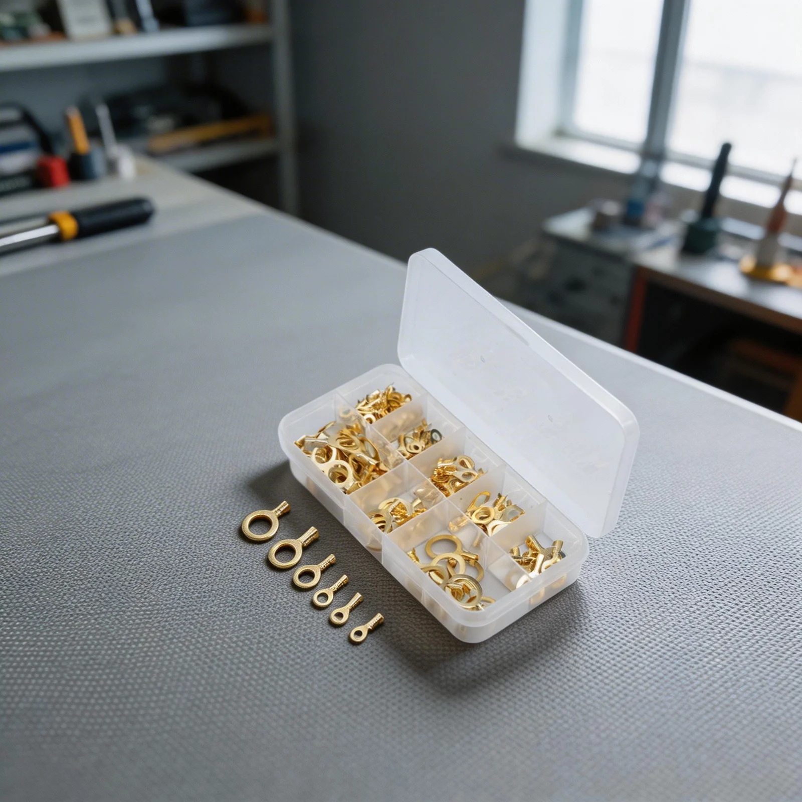 150PCS Ring Cable Lugs Brass Construction with Clear Storage Box for M3 M5 for m6 M8 for m10 Thread Sizes for Professional Use