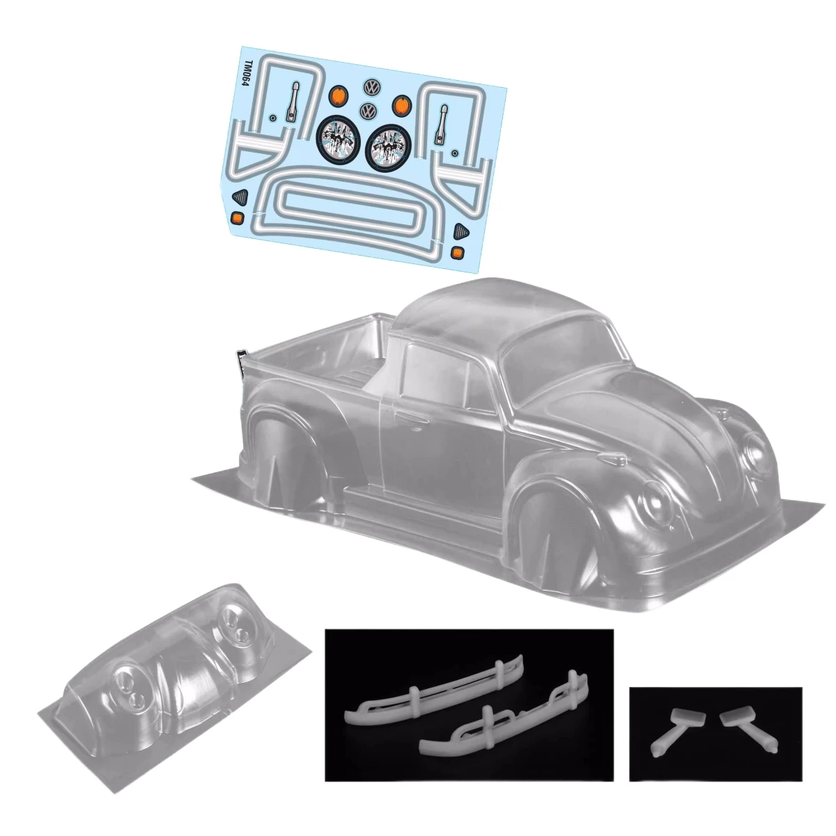 

TM064 1:12 VW Beetle pick up RC Car clear body shell (210mm wheelbase) fit Tamiya M-Chassis M210 Mini Chassis