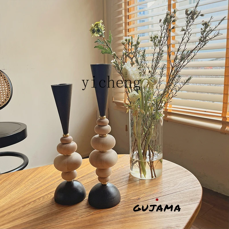 

ZYA Wabi-Sabi Style Wooden Candle Holder Vintage Ornament for Home, Guesthouse, Cafe, Retro Decoration