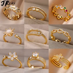 Oval Zircon Rings for Women Stainless Steel Gold Color Luxury Ring Engagement Couple Wedding Band Y2K Jewelry Gift bijoux femmes