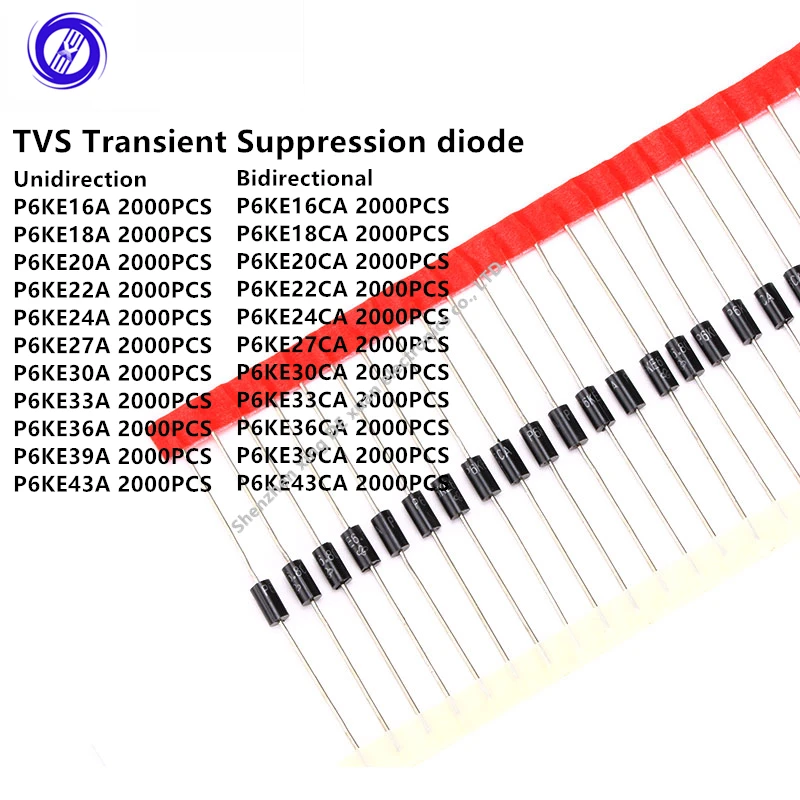 2000Pcs P6KE16A P6KE16CA 18/20/22/24/27/30/33/36/39/43A/CA TVS Transient Suppression diode Unidirectional/Bidirectional DIP DO15