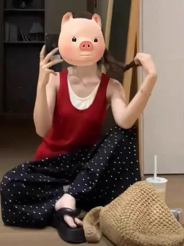 빨간색 섹시 니트 조끼 여성용 아우터웨어 슬림 라운드 넥 여름 아름다운 탑 이너 매치 캐주얼 루즈핏