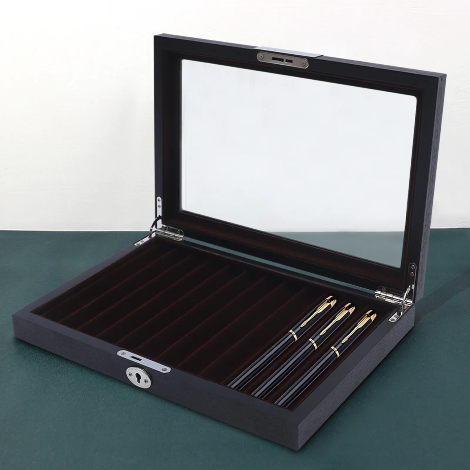 

12 Slots Velvet Wood Pen Storage Box Gift Fountain Pen Display Case Organizer Home Ballpoint Gel Pen Collector Holder with Key