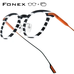 FONEX Progressive Prescription Glasses Custom Photochromic Myopia Optical Lens Eyewear Women Round Eyeglasses Acetate Frame 5891