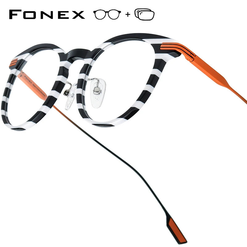 FONEX Acetate Titanium Glasses Frame Men Women Retro Round Prescription Eyeglasses Spectacle Myopia Optical Eyewear 85891