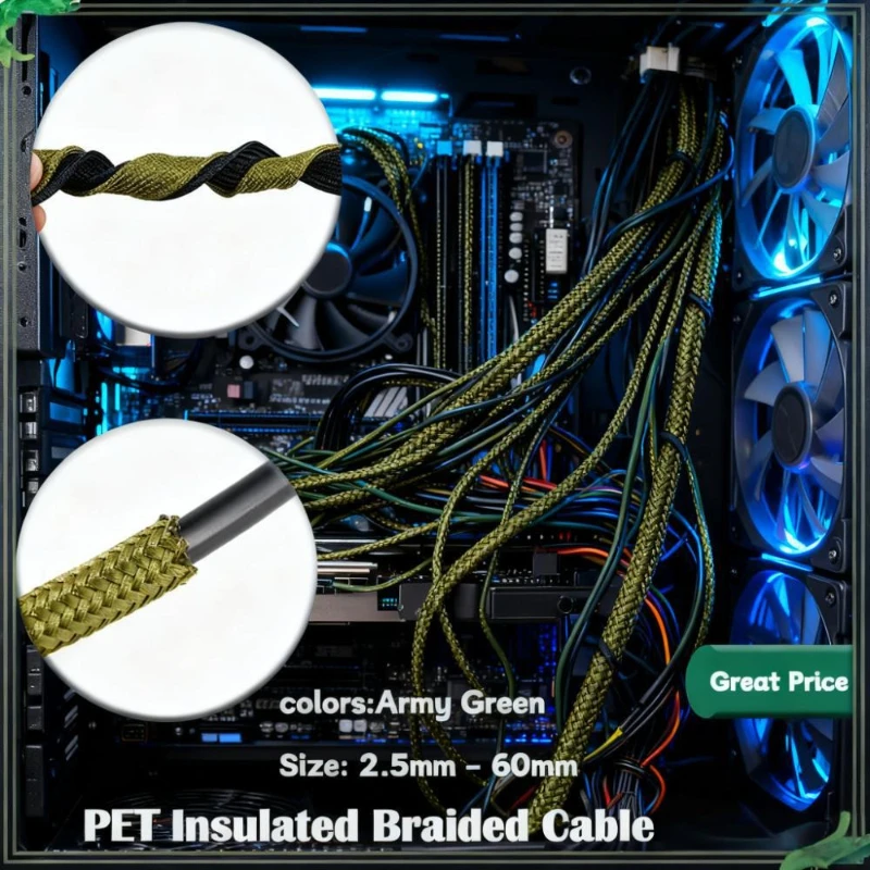 

Abrasion-Resistant Nylon Cable Sleeve High-Density Braided Wire Protector Sheath in Army Green (2.5-60mm) Wiring Accessories