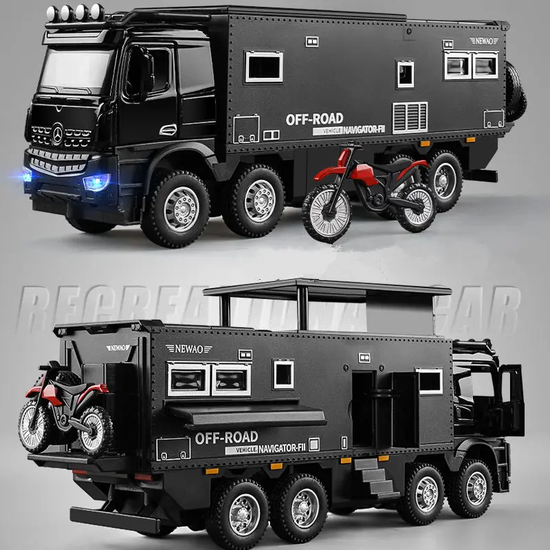 1/28 NOMADISMs Arocs Unimog Alloy Motorhome Touring Car Model Diecast Metal Off-road Vehicles RV Model Sound Light Kids Toy Gift