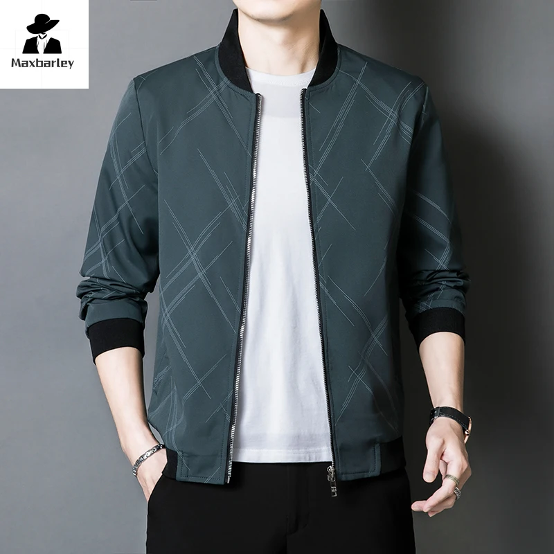 Spring Jacket Men\'s Korean-style Fashionable Printed Baseball Suit Coat Classic Business Slim-fit Cargo Jacket Brand Clothing